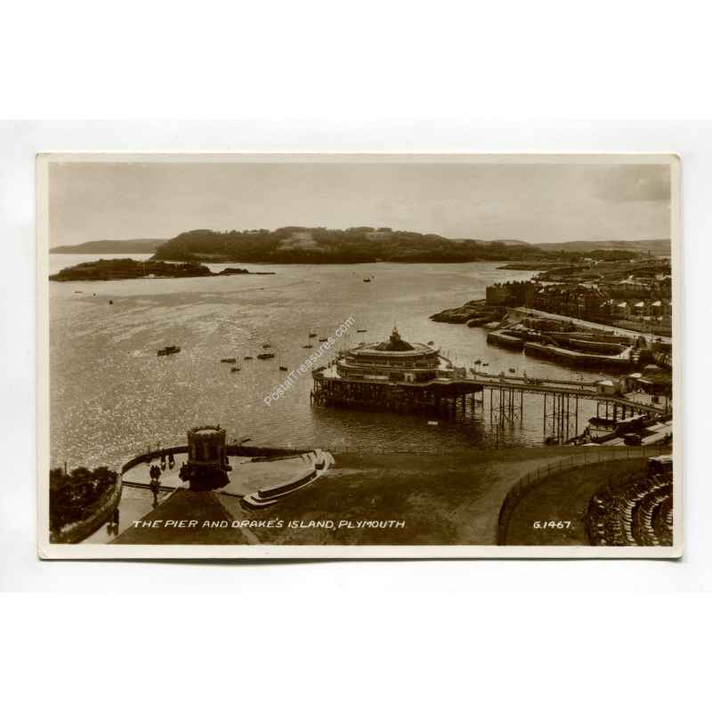 Pier And Drakes Island Plymouth England Vintage Postcard