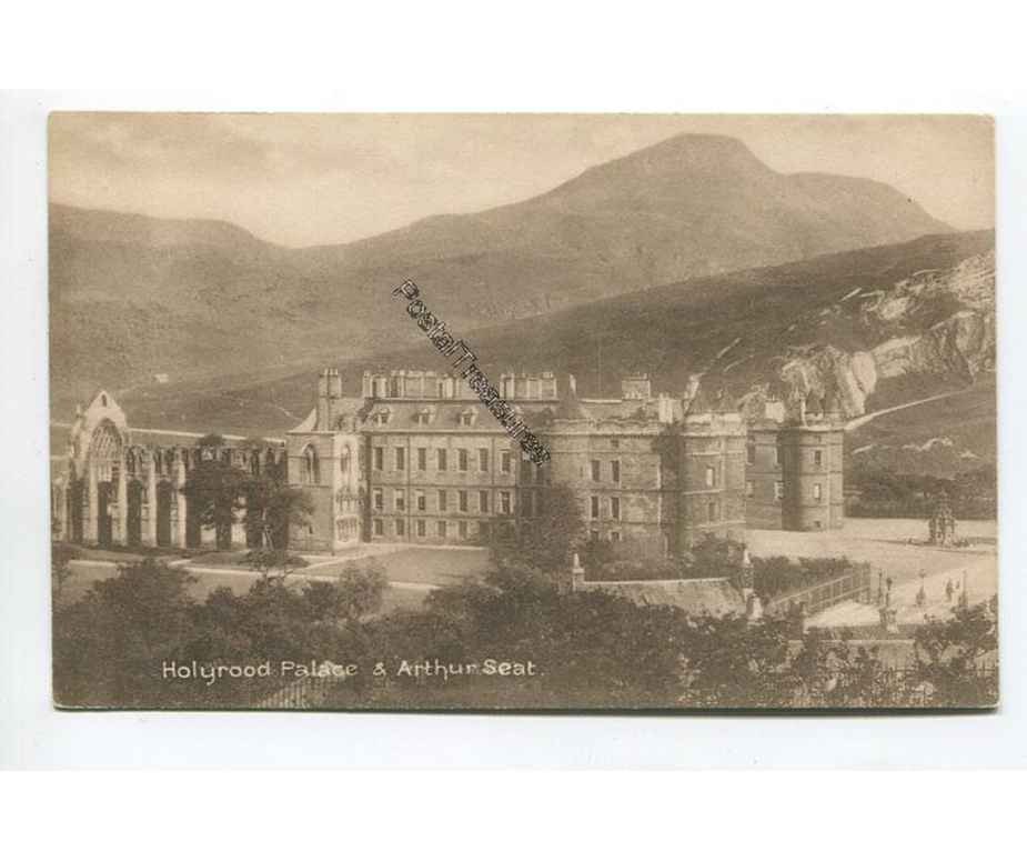 Holyrood Palace and Arthur Seat vintage postcard