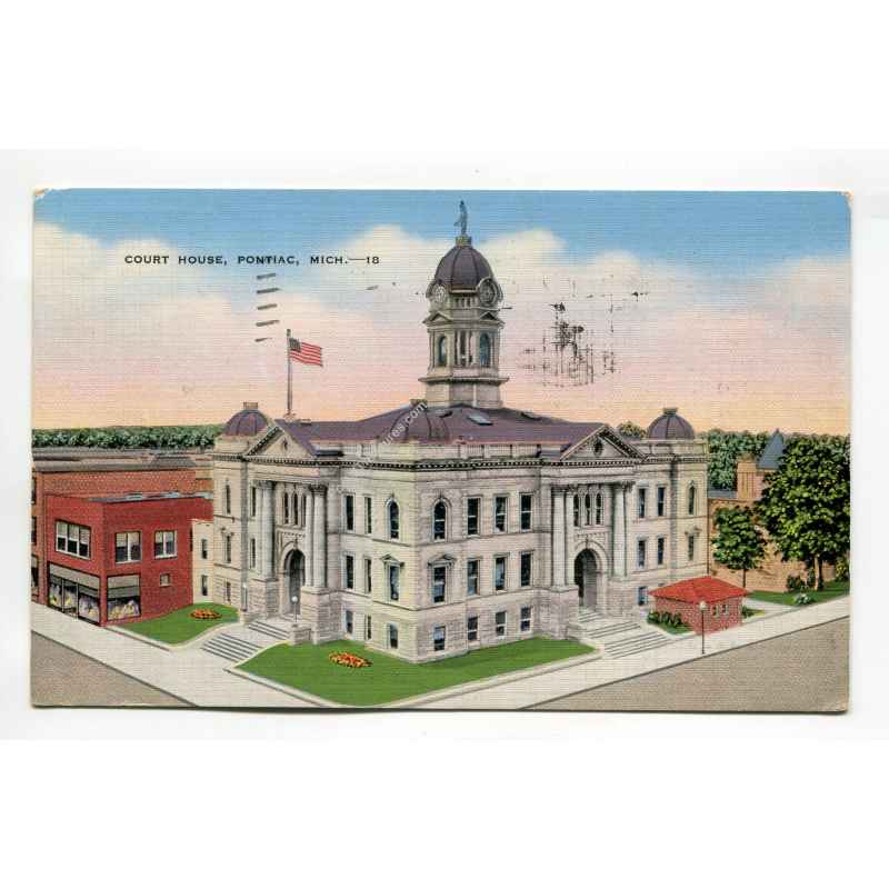 Court House Pontiac Michigan vintage postcard