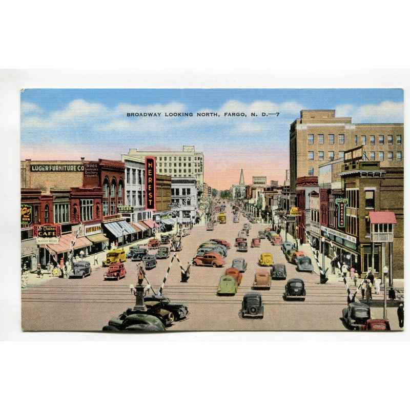 Broadway looking North Fargo North Dakota vintage postcard