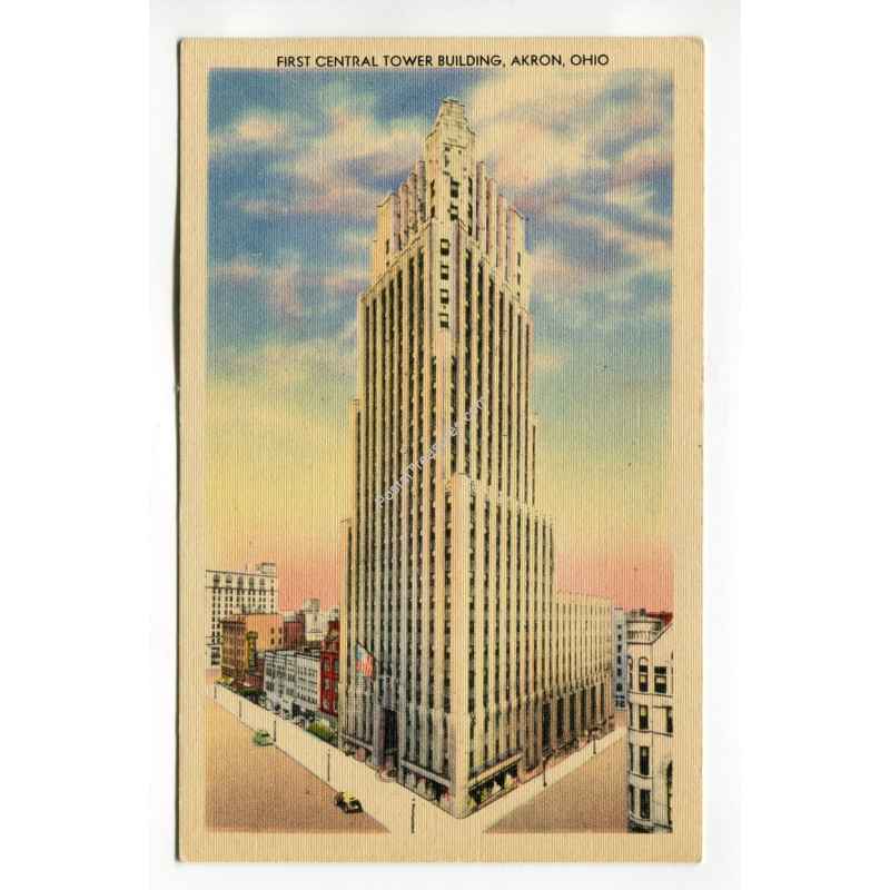First Central Tower Building Akron Ohio vintage postcard